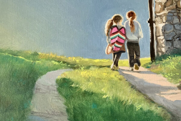 w zussen en een wandeling - olie op paneel