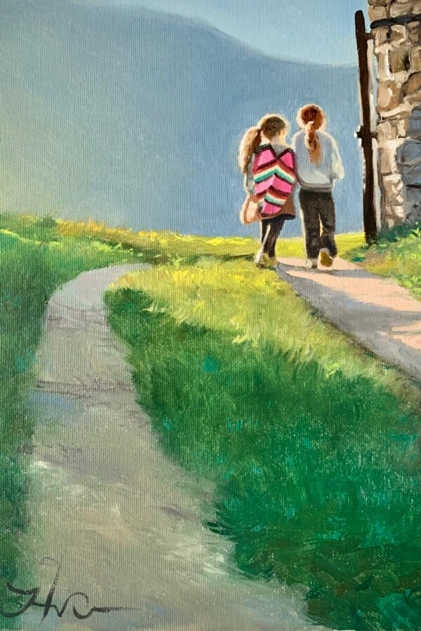w zussen en een wandeling - olie op paneel